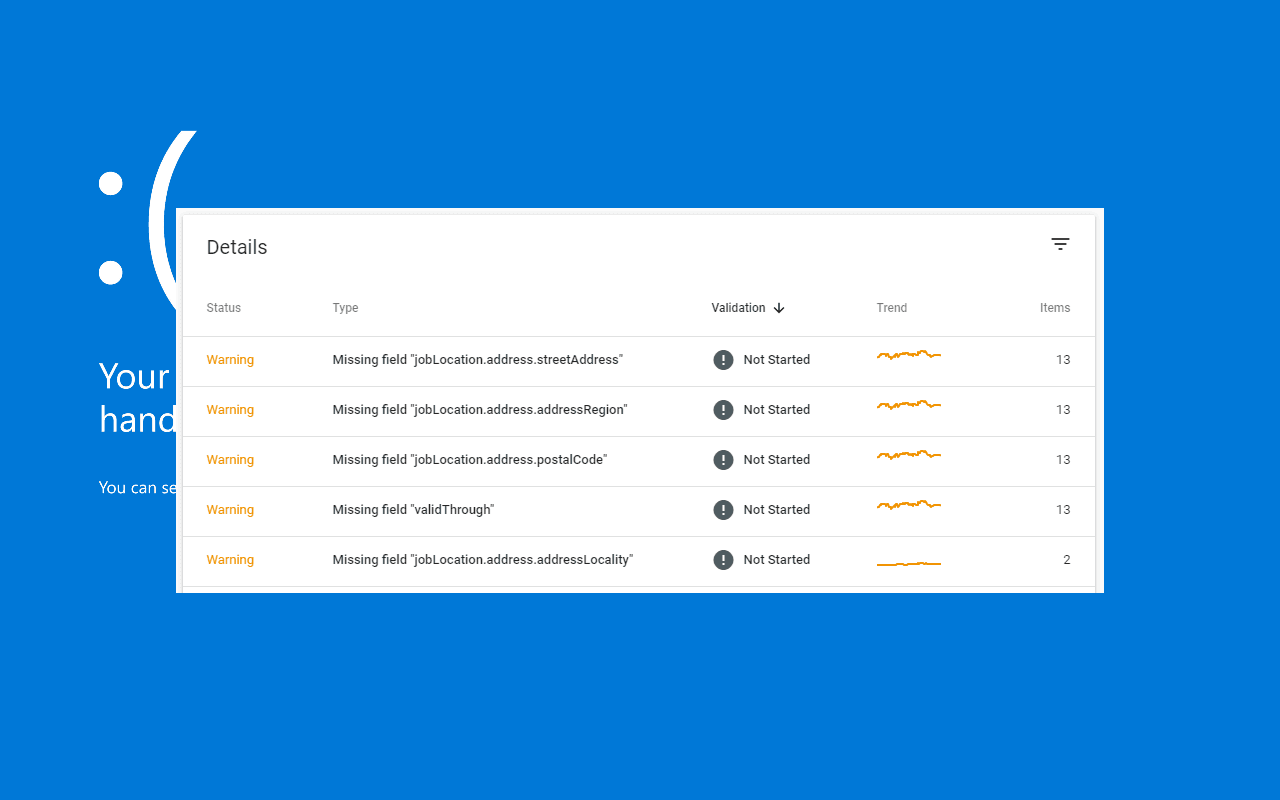 New Job Postings issues detected error message