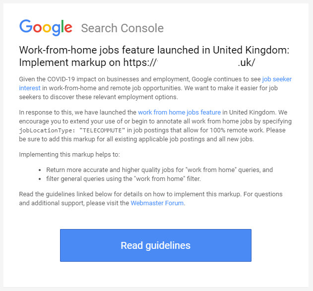 Google's work from home email