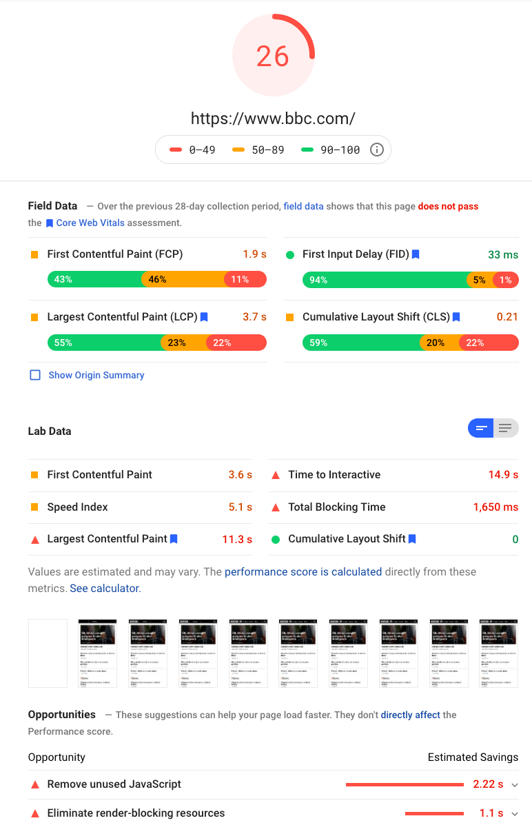 PageSpeed Insights report